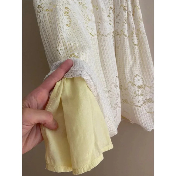 Free People Boho Floral Crochet Lace Dress in Cream & Yellow Size 10 - Picture 6 of 12